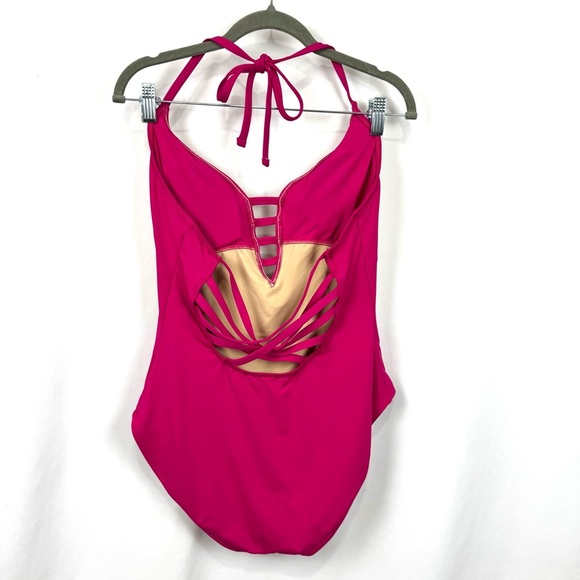 La Blanca Women’s Sz 14 Fuchsia Island Goddess Keyhole Halter One Piece Swimsuit - Picture 4 of 14